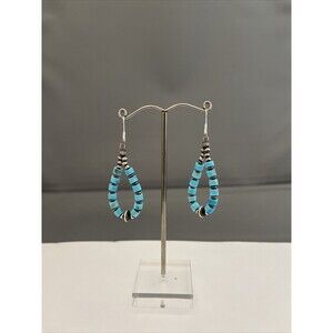 Sterling Silver Heishi Turquoise Earrings With Desert Pearls